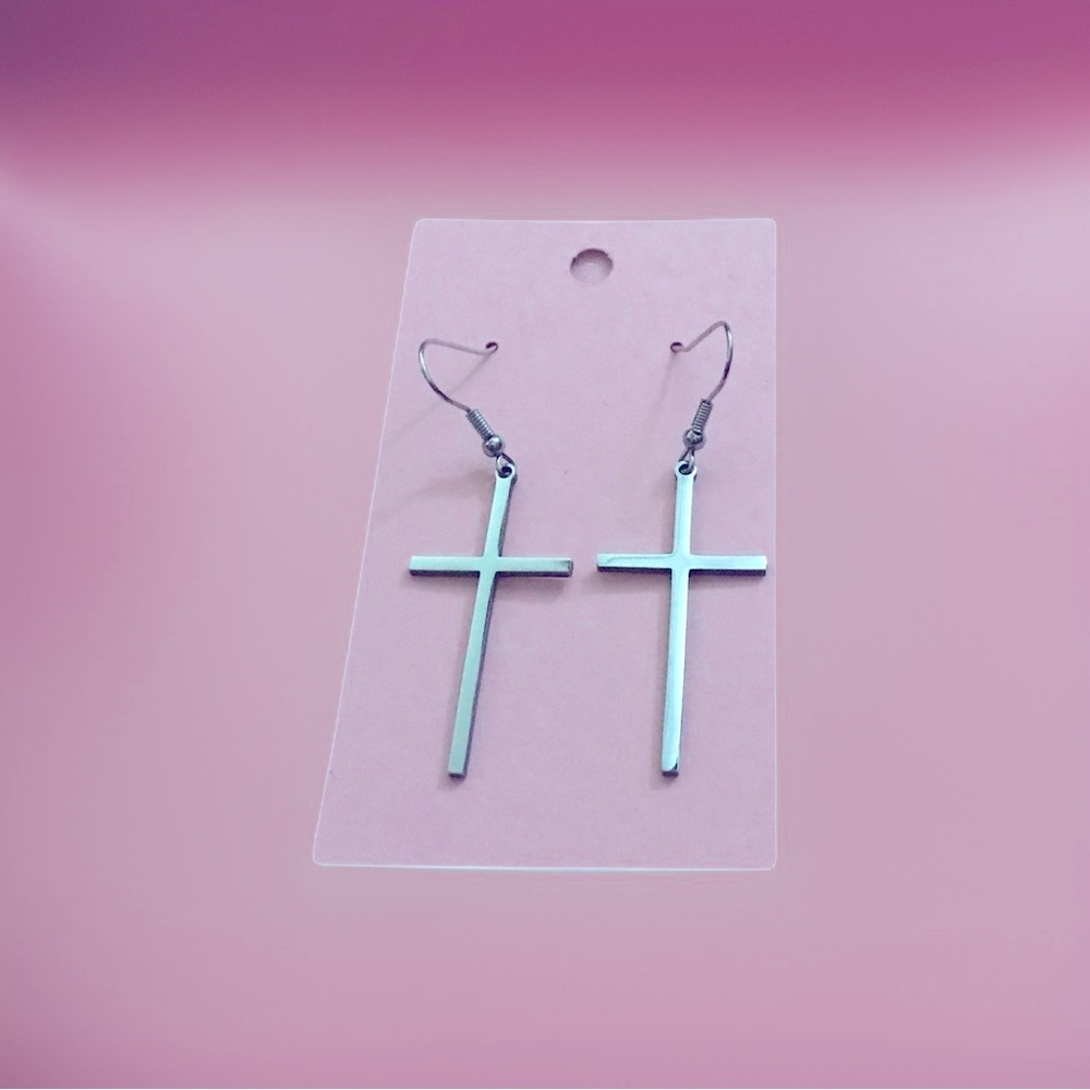 🌷Stainless Steel Silver Cross Earrings